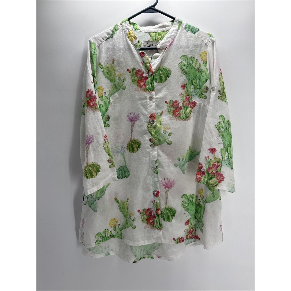 iLinen Lifestyle Shirt Women Medium White‎ Cactus 100% Natural Linen Made Europe